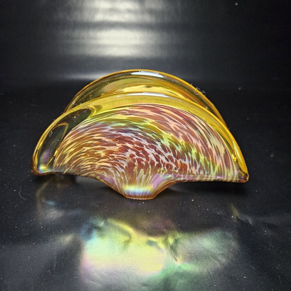 Iridescent Bubble Amber Napkin Holder Vintage Murano Italy White Crystal